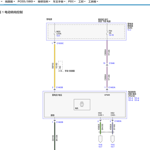 2018年福特野马转向电路图