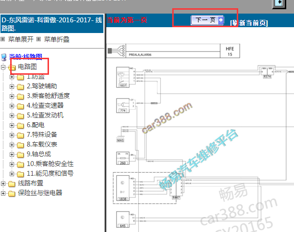 2016-2017年雷诺科雷傲全车电路图