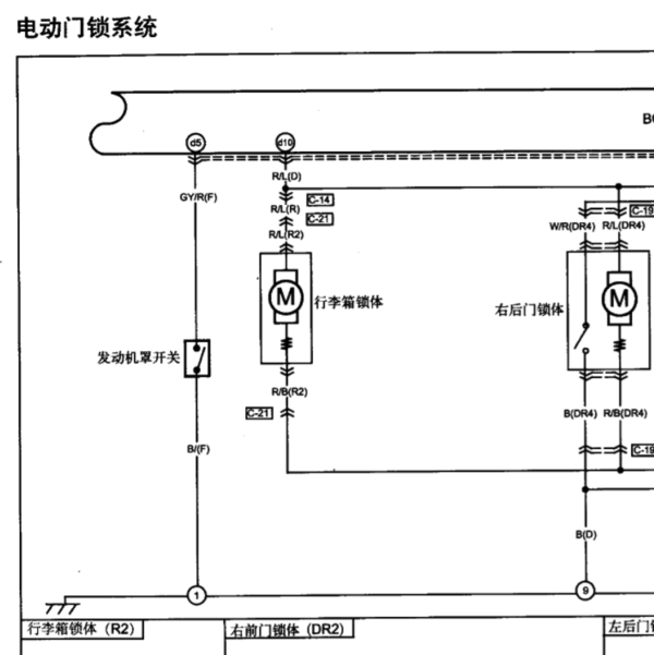 2011年奔腾B70门锁控制电路图