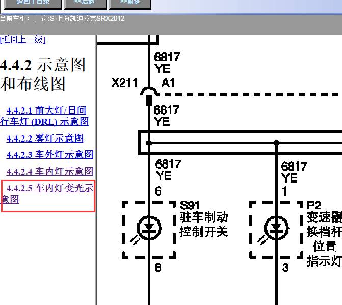 2012年凯迪拉克SRX档位指示灯电路图