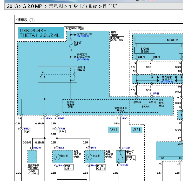 2013年现代IX35倒车灯线路图