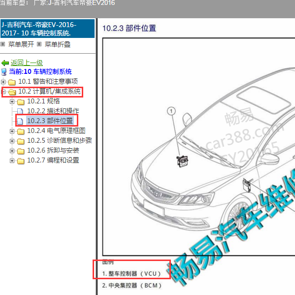 2016年吉利帝豪新能源VCU安装位置