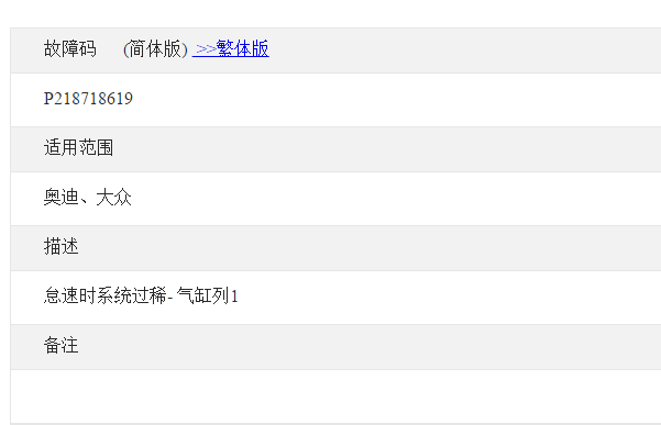 大众故障码P2187含义