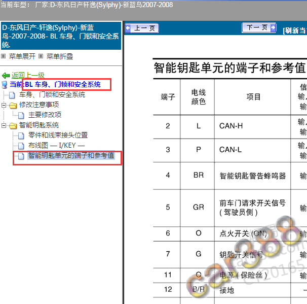 2007年日产轩逸智能钥匙针脚