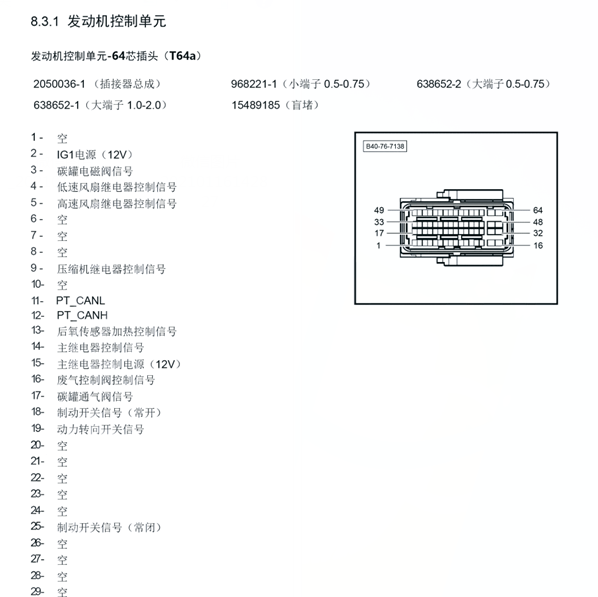 2020年北京BJ40发动机针脚