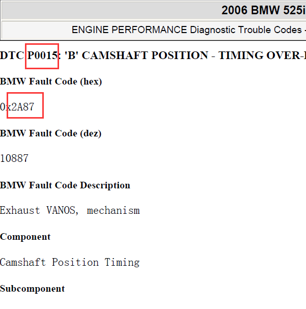 2006年宝马525 2A87故障资料