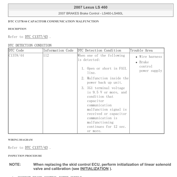 2007年雷克萨斯LS460 C1378故障码