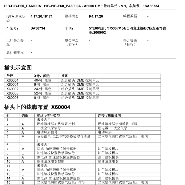 2005年宝马530发动机电脑板针脚