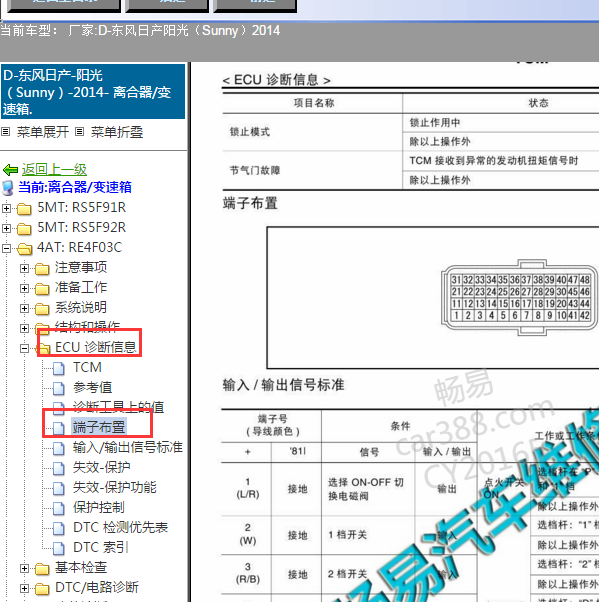2014年阳光变速箱针脚