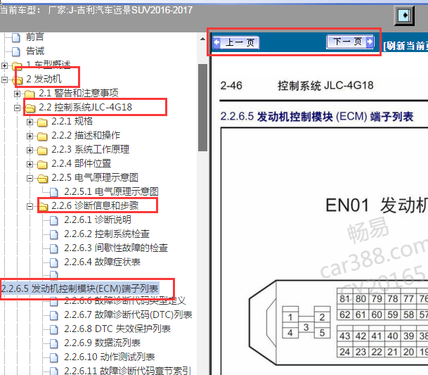2016-2017年吉利远景X6发动机电脑针脚