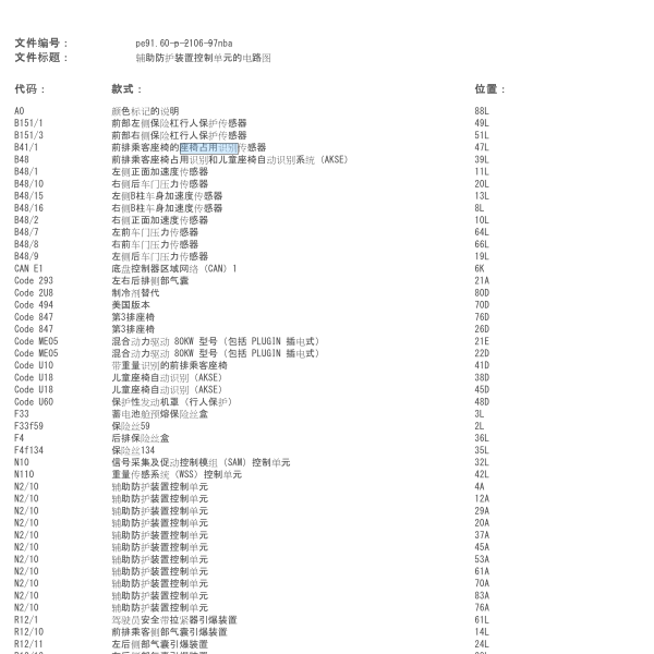 2012年奔驰ML350前排乘客座椅占用识别传感器电路图