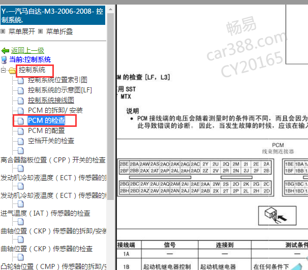 2006-2008年马自达M3发动机针脚资料
