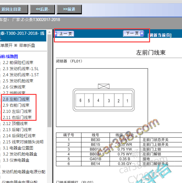 2018年众泰T300车身相关针脚