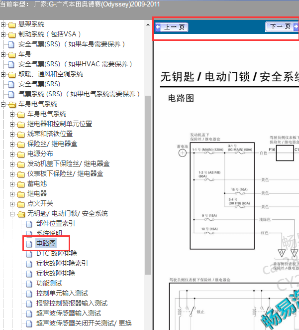 2009年本田奥德赛遥控门锁电路图