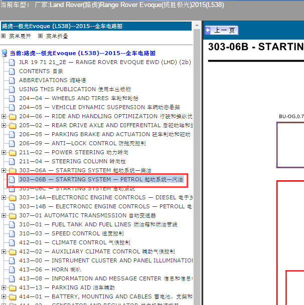 2015年路虎极光2.0汽油启动机电路图