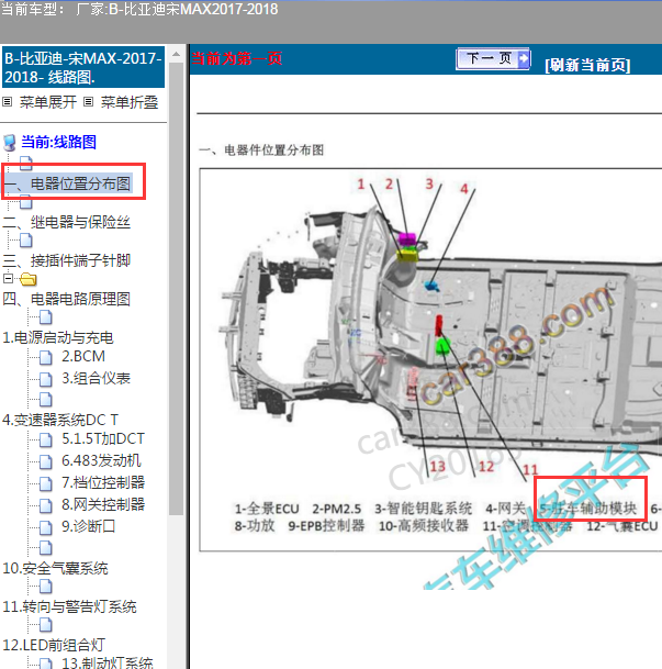 2017-2018年比亚迪MAX 驻车辅助模块位置