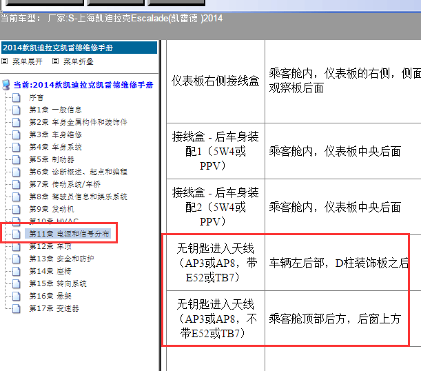 2014年凯迪拉克凯雷德无钥匙天线位置