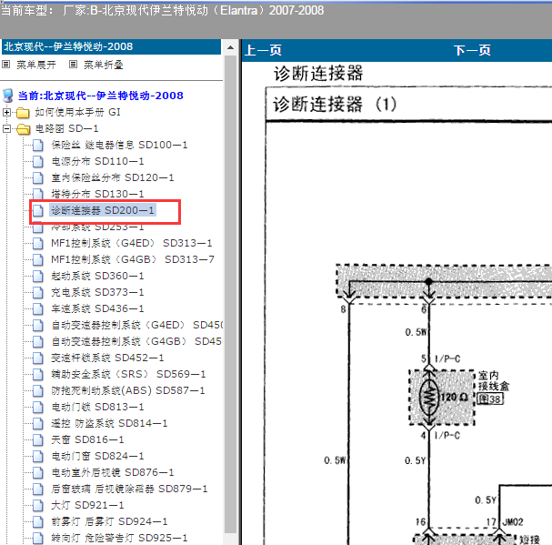 2008年现代伊兰特诊断插头电路图
