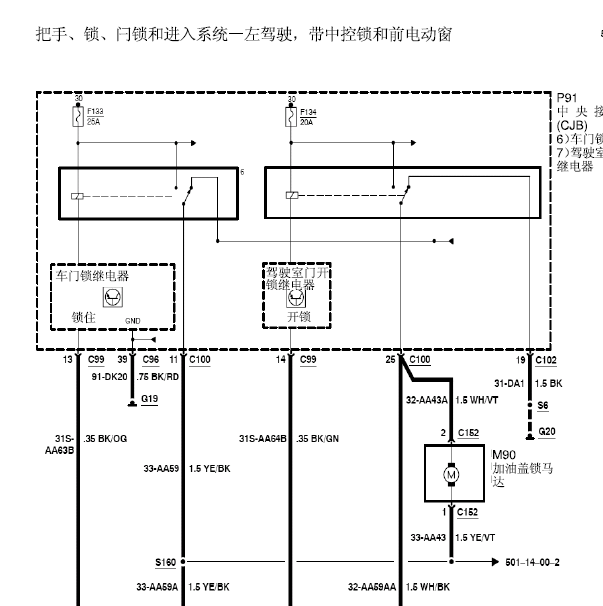 2009年福特福克斯车窗门锁电路图.