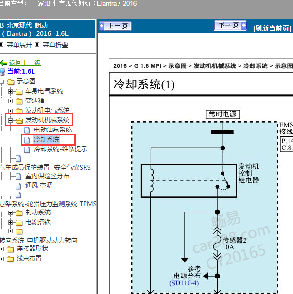 2016年现代朗动 1.6发动机冷却系统电路图