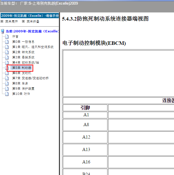 2009年别克凯越ABS针脚