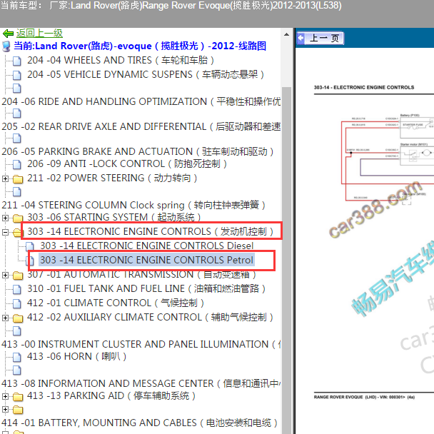 2012年路虎极光2.0汽油发动机电路图
