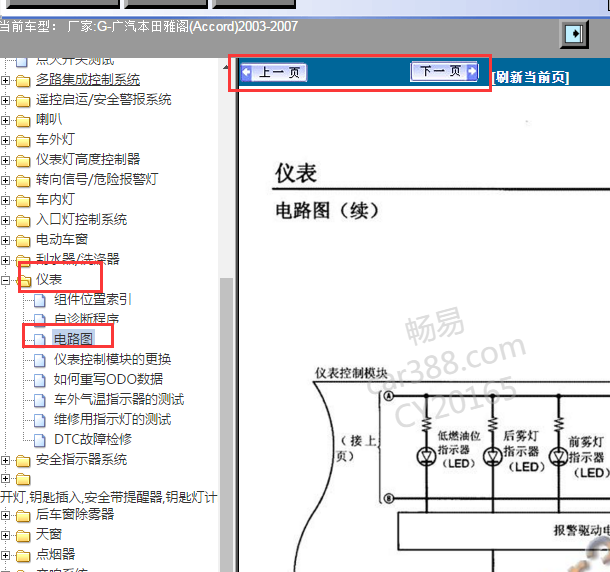 2003-2007年本田雅阁仪表电路图