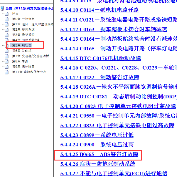 2011年凯越ABS故障灯