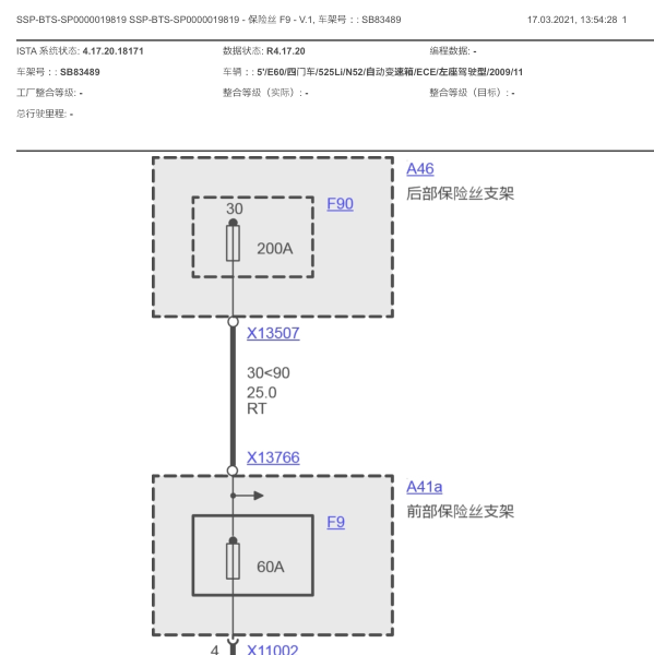 2009年宝马525LI前部保险电路图
