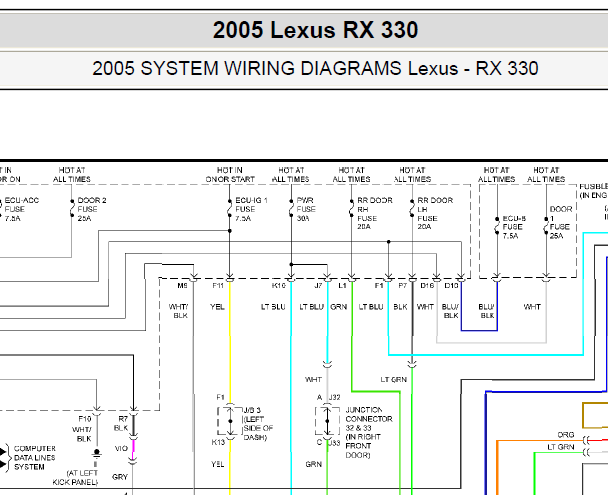 2005年雷克萨斯RX330车窗电路图