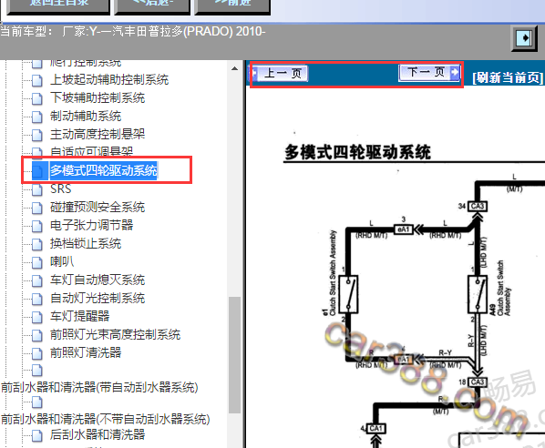 2010年一汽丰田普拉多四驱电路图