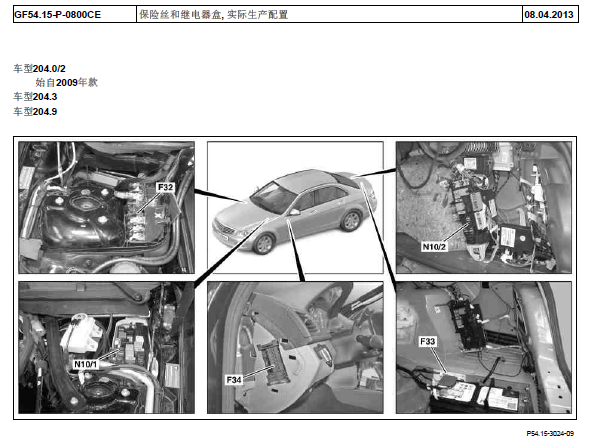 2010年奔驰C260保险丝盒