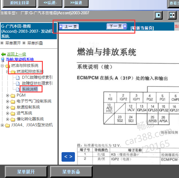 2003-2007年本田雅阁发动机针脚