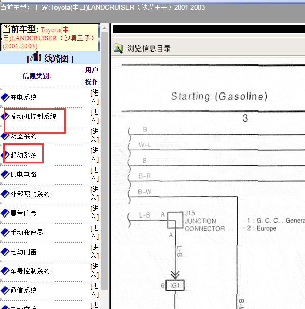 2001年丰田沙漠王子1FZ发动机 起动供电电路图