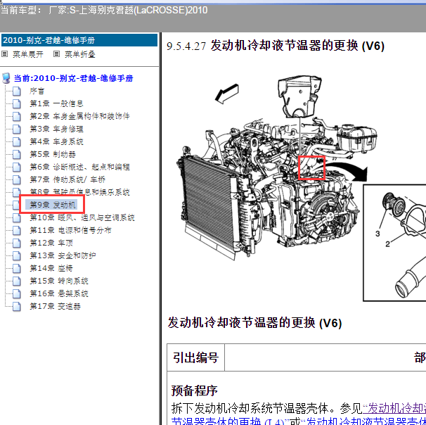 2010年别克君越 发动机冷却液节温器位置.