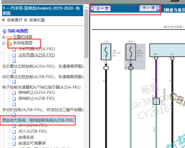2019-2020年丰田亚洲龙变速箱电路图