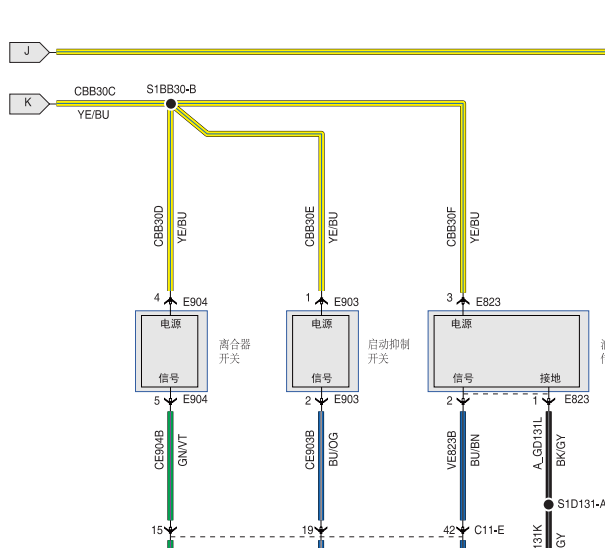 19年全顺离合器开关电路图[