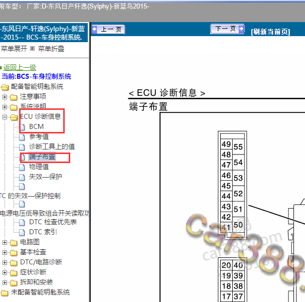 2015年日产轩逸BCM针脚资料