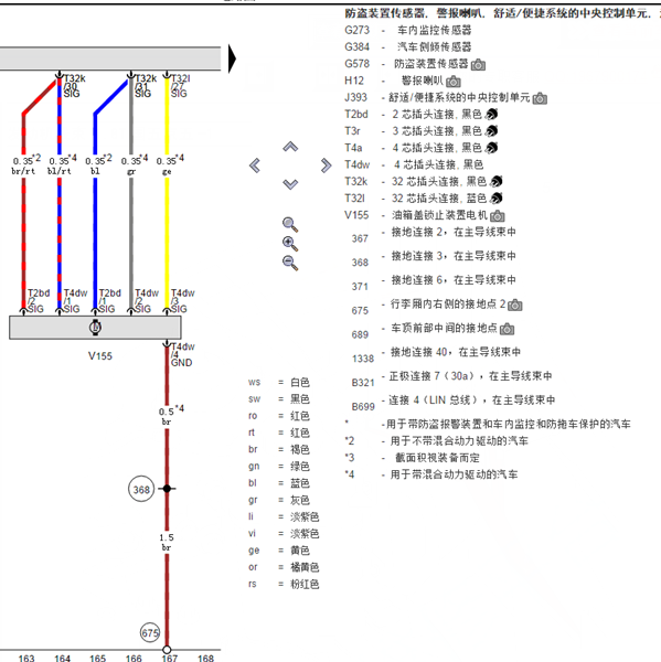 2019年奥迪A8防盗装置传感器电路图