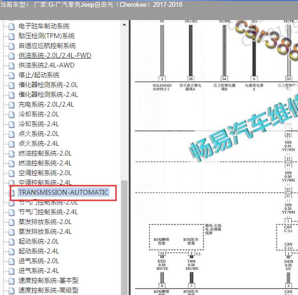 2017-2018年吉普自由光 变速箱换挡电路图