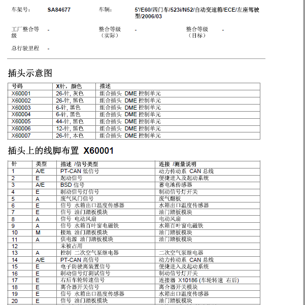 2006年宝马523发动机针脚.