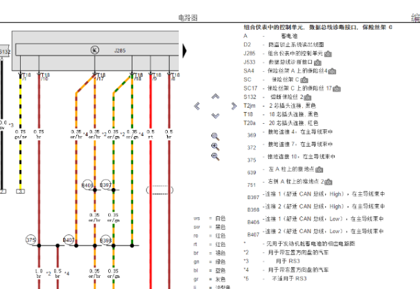 2017年奥迪A3仪表电路图和针脚图