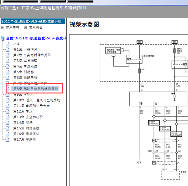2011年凯迪拉克赛威视屏电路图