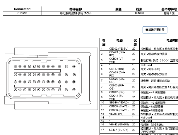 福克福克斯C6 发动机针脚