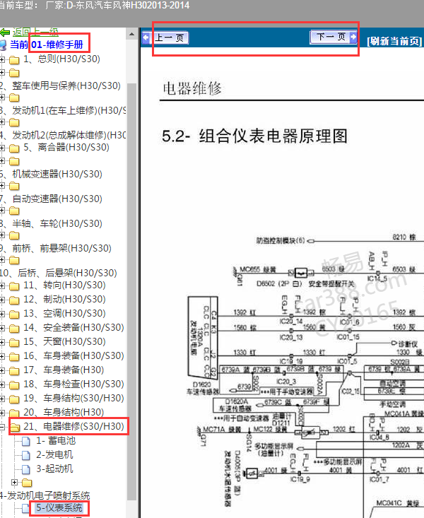 2013年风神H30仪表电路图