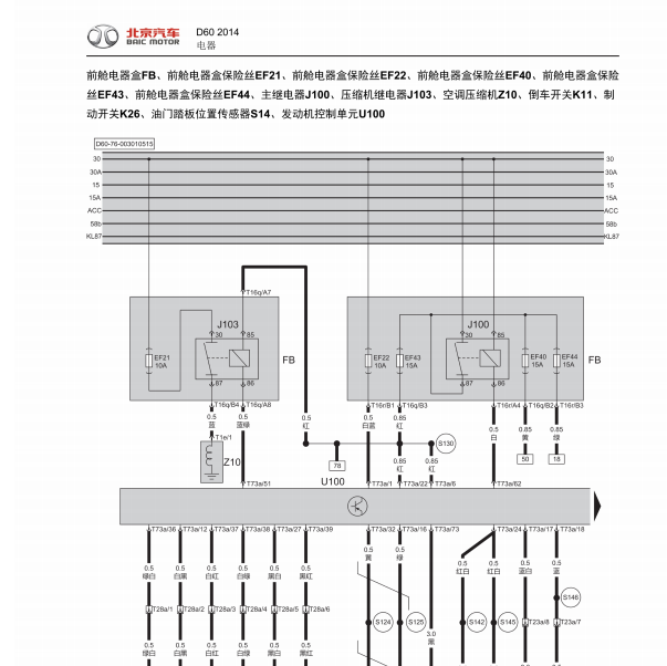 2014年北汽绅宝D60发动机电路图