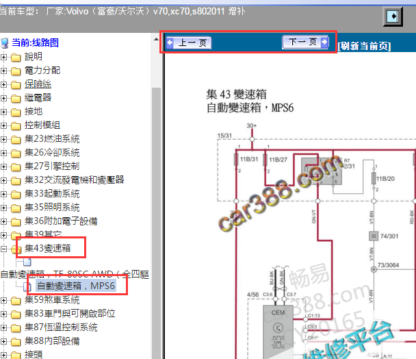 2011年沃尔沃S80变速箱电路图