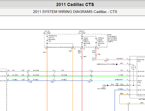2011年凯迪拉克CTS 玻璃升降器控制电路图