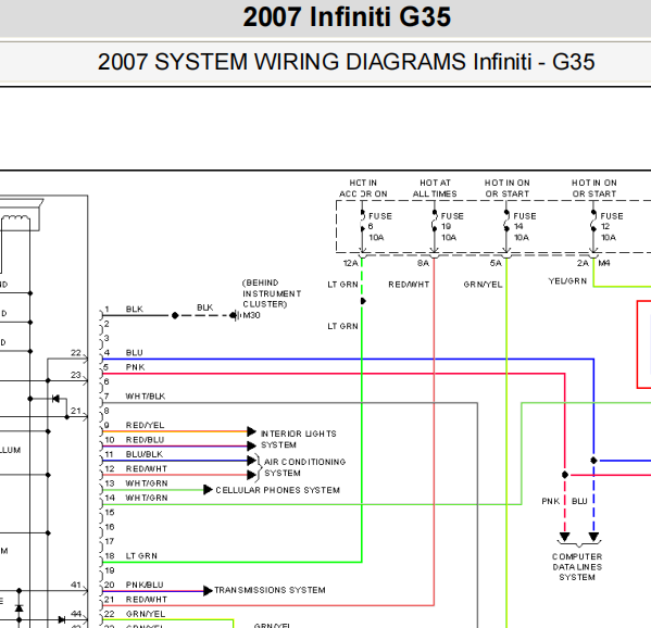 2007年英菲尼迪G35发动机电路图