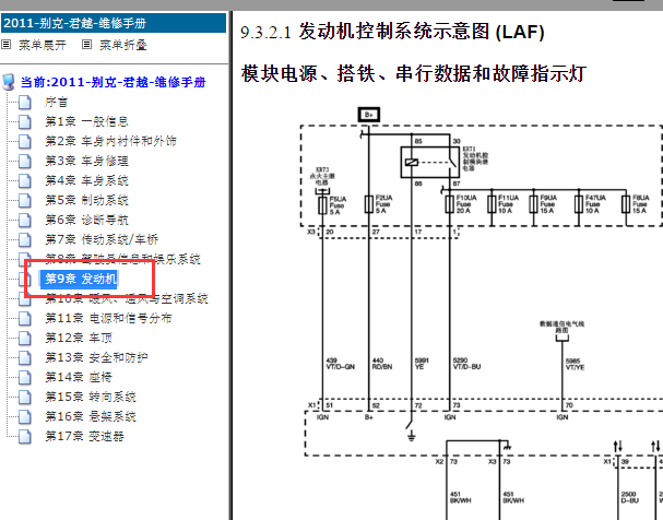2011年别克君越发动机电路图